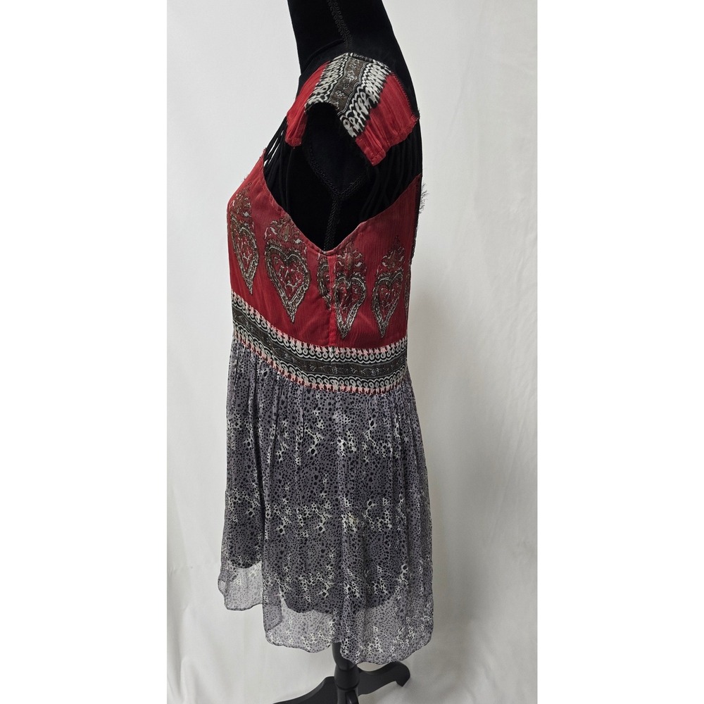 Free People Flaming Hearts mini dress women S/P red purple mixed print boho - Picture 8 of 10